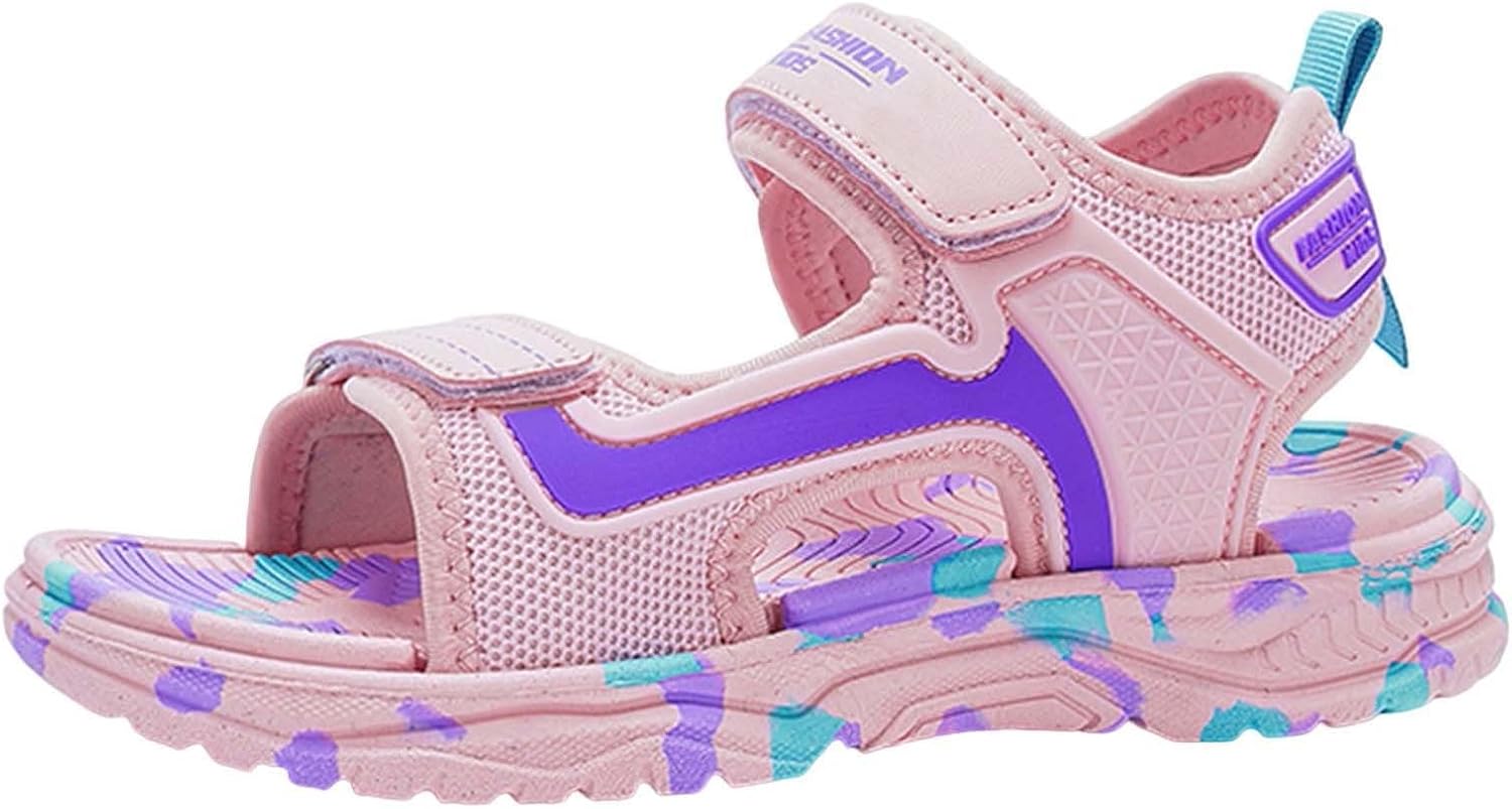 Boys Girls Sandals Open Toe Double Adjustable Strap Color Block Shoes Summer Soft Sole Non Slip Comfortable Lightweight Breathable Beach Casual Sport Sneakers