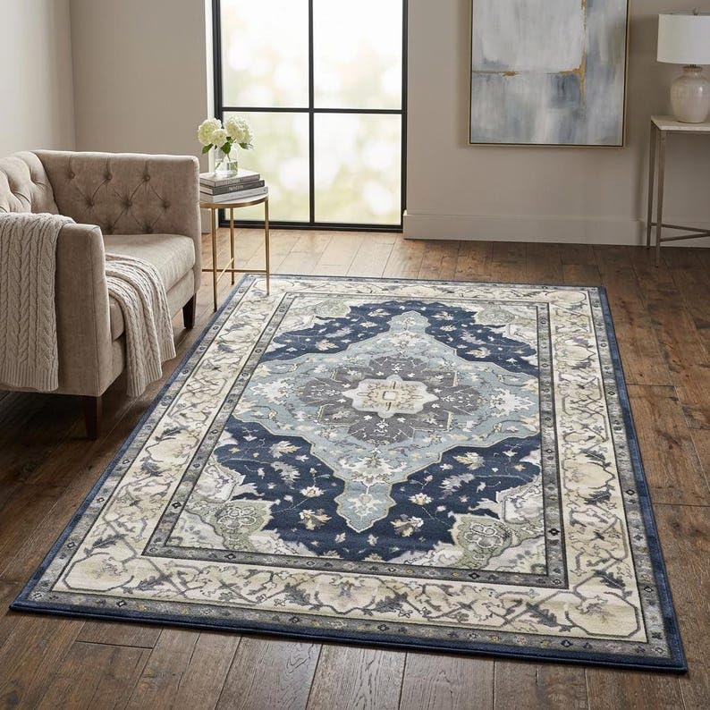 Tapis de salon doux bleu marine 160x280 pour une chambre cosy