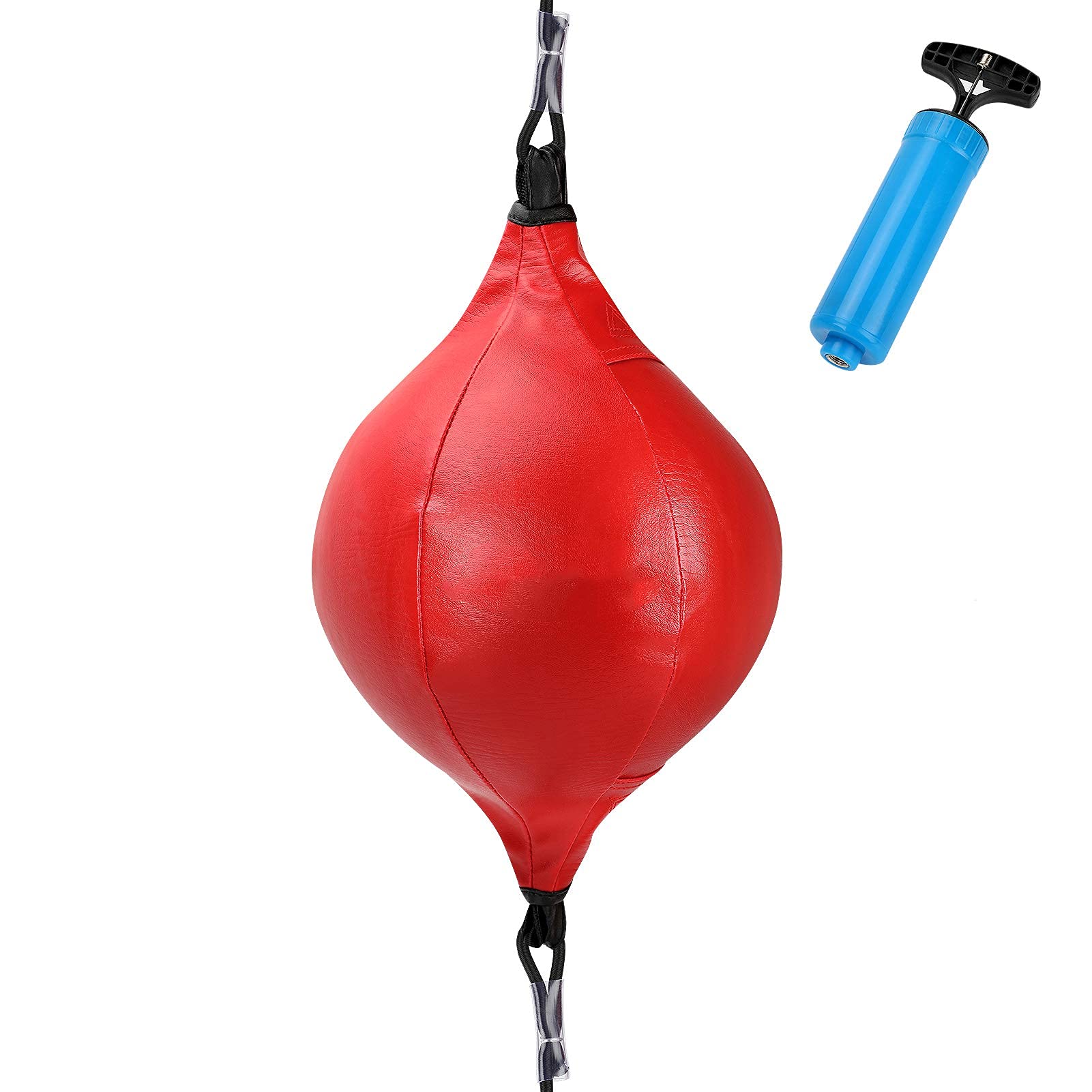 Leather speed ball drawstring style, boxing training punch bag, suitable for fitness MMA boxing sports boxing bag adult children men and women (Red)