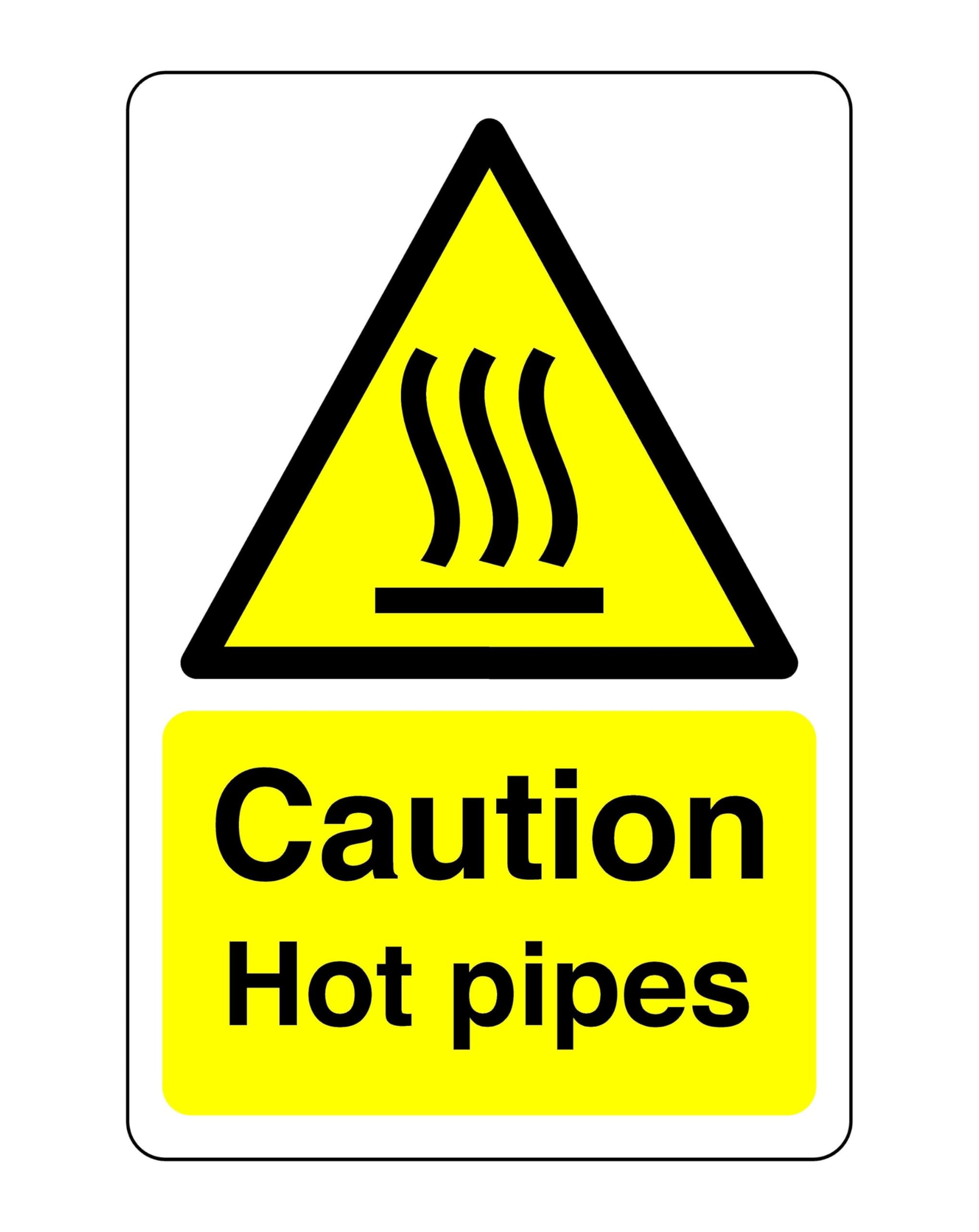 Safety First Display Ltd Yellow/Black Caution Hot Pipes - 1.2Mm Rigid Plastic For Indoor/Outdoor Usage (150Mm X 100Mm) Viewing Distance Within 3M.