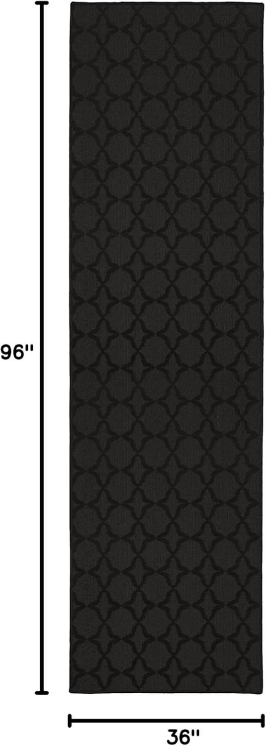 Garland Rug Sparta Non Slip Polypropylene 3 Ft. X 8 Ft. Black Area Rug- Ideal for Living Rooms & Hallways, Stylish & Durable for High-Traffic Areas