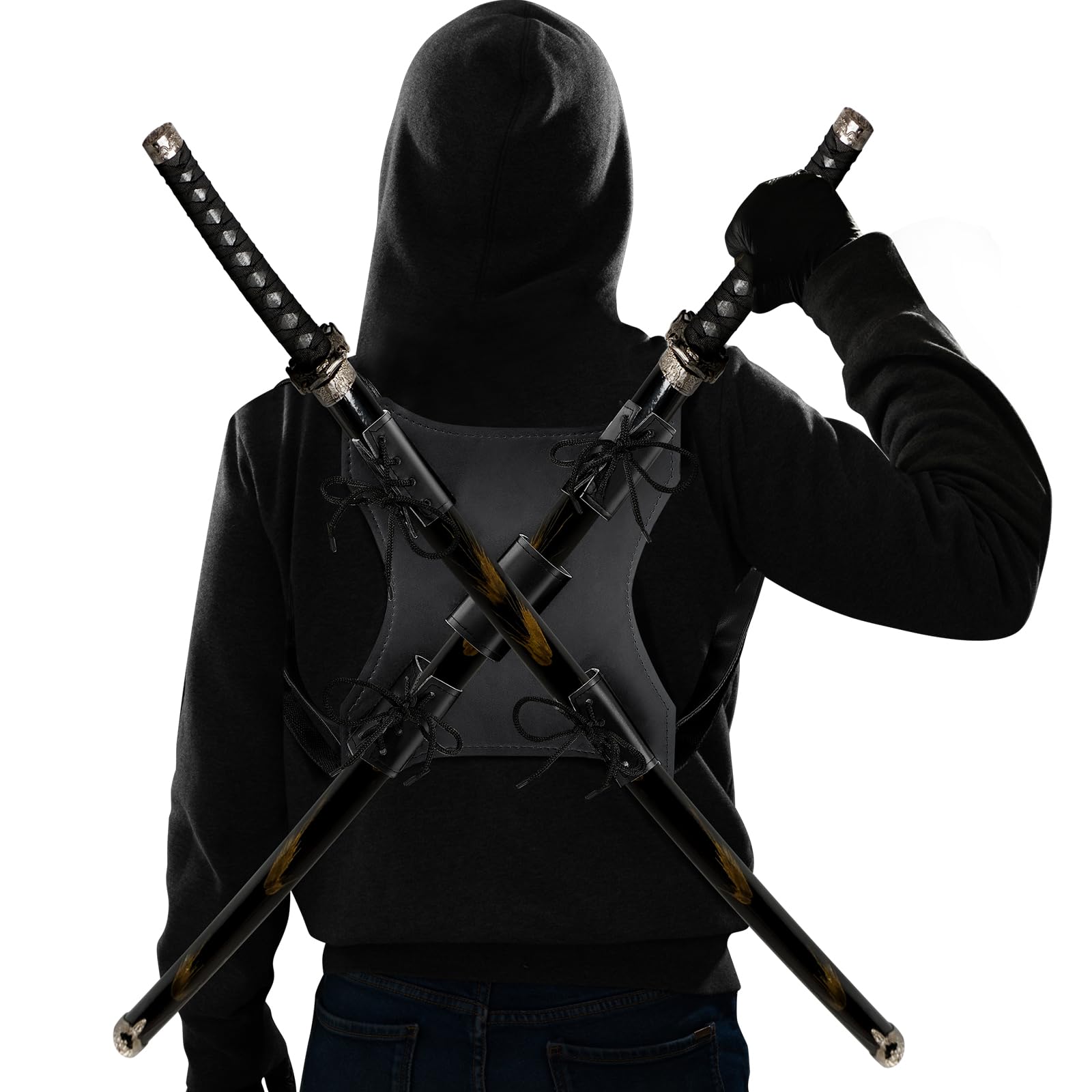 Sword Back Holster, Holder Katana Leather Sword Carry Case Shoulder Frog Belt Adjustable Sheath for Hero Anime Costume Halloween Cosplay Costume