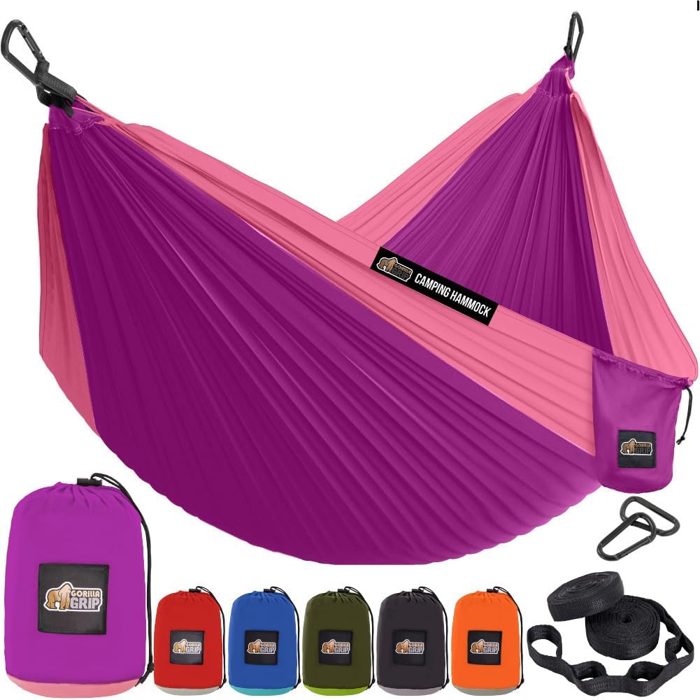 GORILLA GRIP Double Camping Hammock with Heavy Duty Straps – Portable Outdoor Swing, Perfect for Hiking & Backpacking