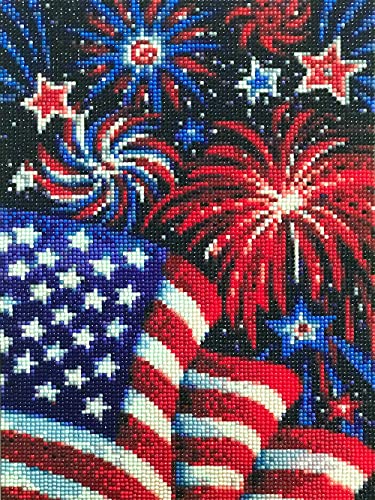 DIY 4 Th of July Diamond Painting Kits For Adults Patriotic Diamond Art by Number Kit Celebrate American Flag Crystal Embroidery Beginner Arts Full Round Drill Crafts Home Wall Decor Gifts 12X16in