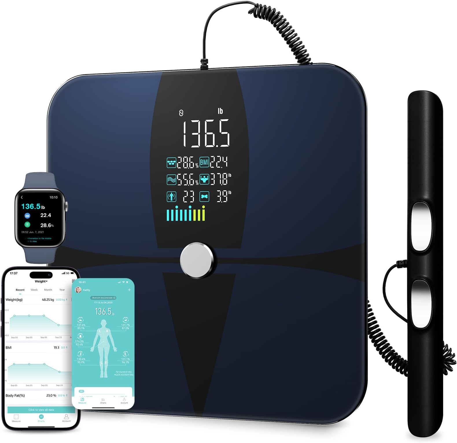 Lepulse Body Composition Scale, 8 Electrode Bathroom Smart Scale with BMI, Body Fat, Muscle Mass, Scale for Body Weight and Fat with 20 Body Fat Scale, Large Color Display and Report (Black)