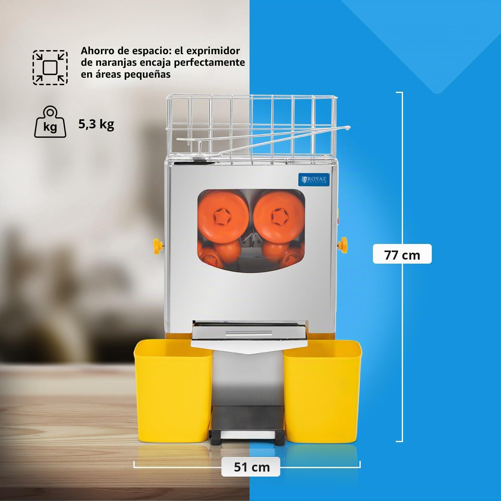 Royal Catering Exprimidor de naranjas eléctrico semiautomático 120 W 20 naranjas/min - Royal Catering Exprimidora eléctrica Exprimidor de cítricos Prensa para naranjas Prensa para zumo