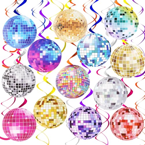 Mumjooyi 39 Pcs Decoraciones en Espiral de Discoteca Serpentinas en Espiral de Plástico Emerillones Techo Serpentinas Decoración de Discoteca de Colores Cuelga Espiral