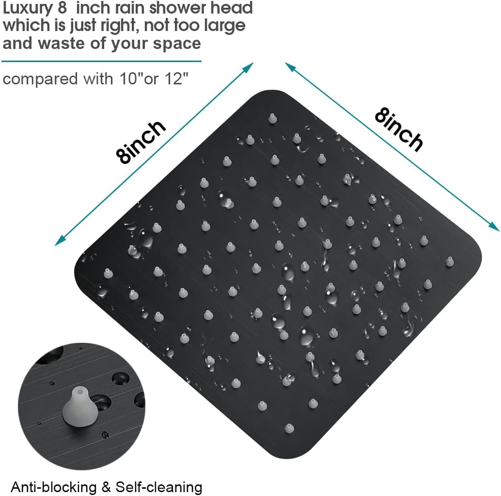 BRIGHT SHOWERS Rain Shower Head with 10 Inch Adjustable Extension Arm Combo, 8 Inch High Pressure Stainless Steel Rainfall Showerhead, Ultra Thin Square Design Easy to Install, Oil-Rubbed Bronze