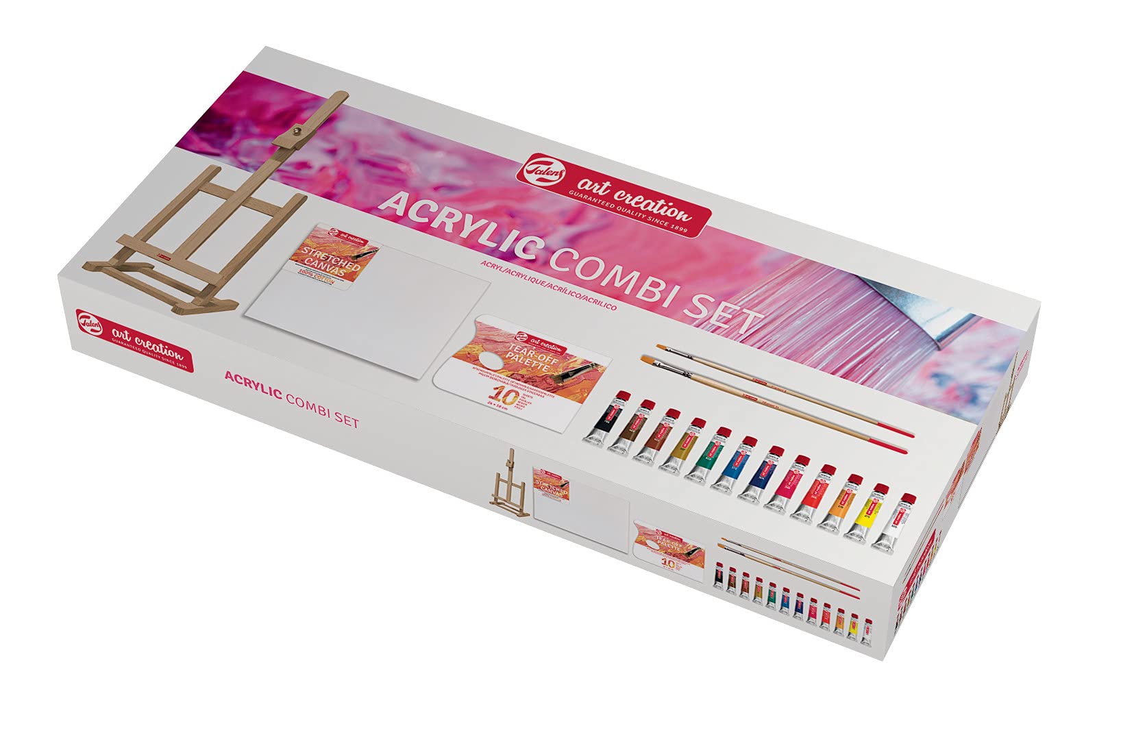 Talens Art Creation Set de peinture acrylique pour débutants avec 12 couleurs (tubes de 12 ml), pinceaux, palette, toile et chevalet | Peinture pour adulte