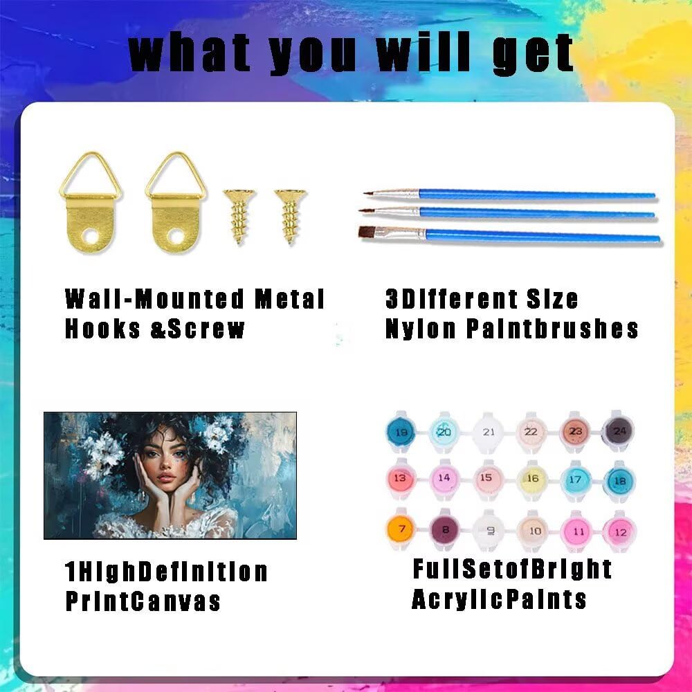 Weiß Malen Nach Zahlen Erwachsene & AnfäNger Kits, Malen Nach Zahlen Mädchen Bastelset Kinder Ab 6 Jahre, Acrylfarben DIY Set Erwachsene, Geeignet FüR Deko Wohnzimmer, Ohne Rahmen 60x120cm U-24