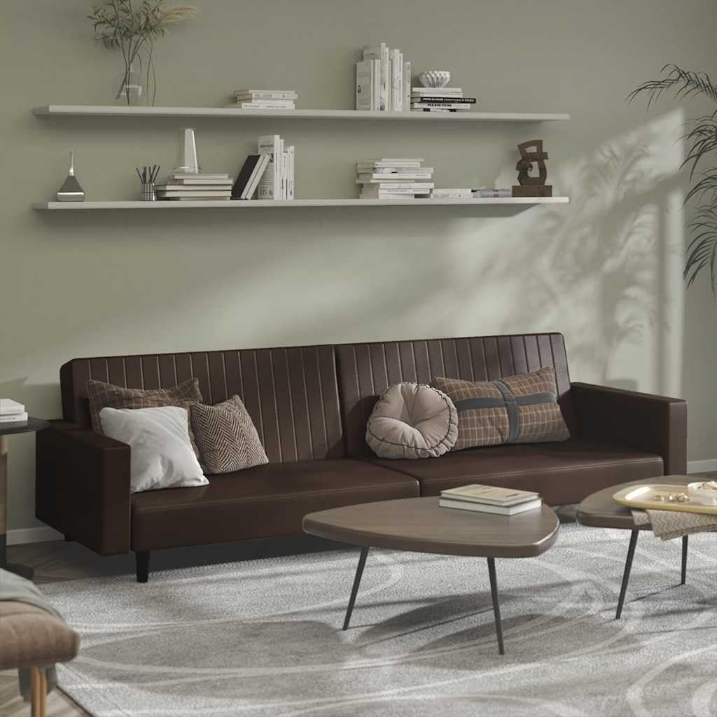 Sofá cama de 2 plazas marrón de piel sintética con espacio de almacenamiento, 220 x 84,5 x 69 cm, cómodo sofá esquinero con respaldo, ideal para salón, habitación de invitados, habitaciones