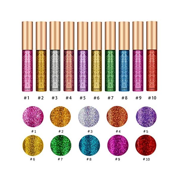 Ownest 10 Colors Liquid Glitter Eyeliner, Metallic Shimmer Glitter Eyeshadow, Long Lasting Waterproof Shimmer Sparkling Eyeliner Eye Shadow-10pcs