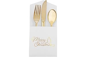 Christmas Gold Foil Cutlery Holders - Party Supplies - 12 Pieces