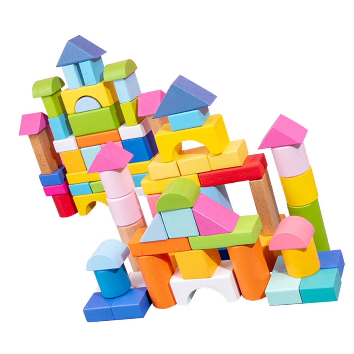 HANABASS Bloques de Madera Geométricos Juguetes Educativos para Niños 100 Piezas y Textura Suave Pulido Manual Doble para Promover Habilidades de Pensamiento Jugando