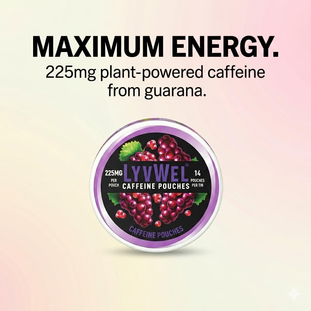 Amazon.com: LyvWel 225mg Caffeine Pouches, Guarana-Powered Energy