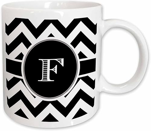 Miniatura 12 de 3dRose "Black And White Chevron Monogram Initial F" - Taza roja de dos tonos, 11 onzas, negro/blanco/rojo