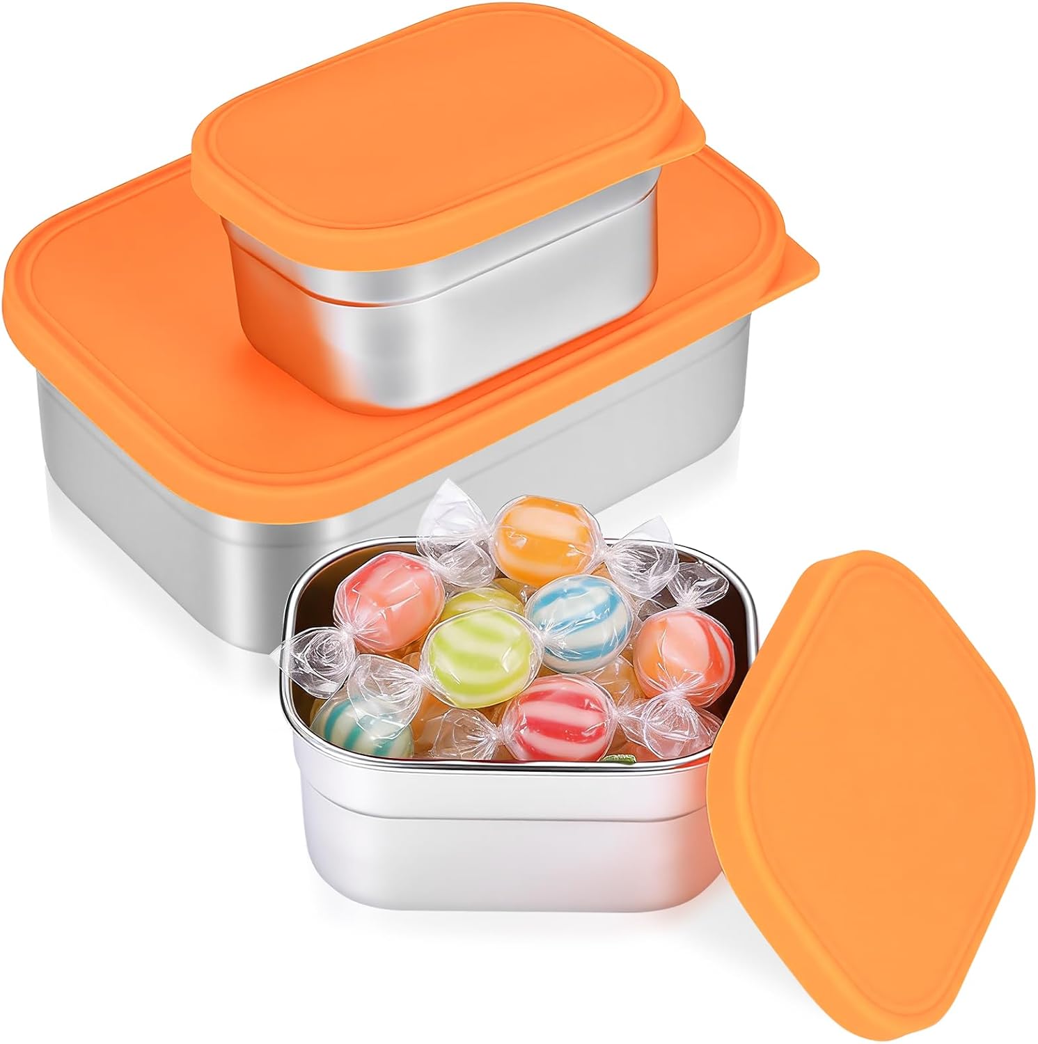 Pack of 3 Bento Box Stainless Steel Snack Box Small Food Container Portable Snack Box Metal Lunch Box Stainless Steel Tin with Silicone Lid for Work Home Office Camping Sauce Tin 2