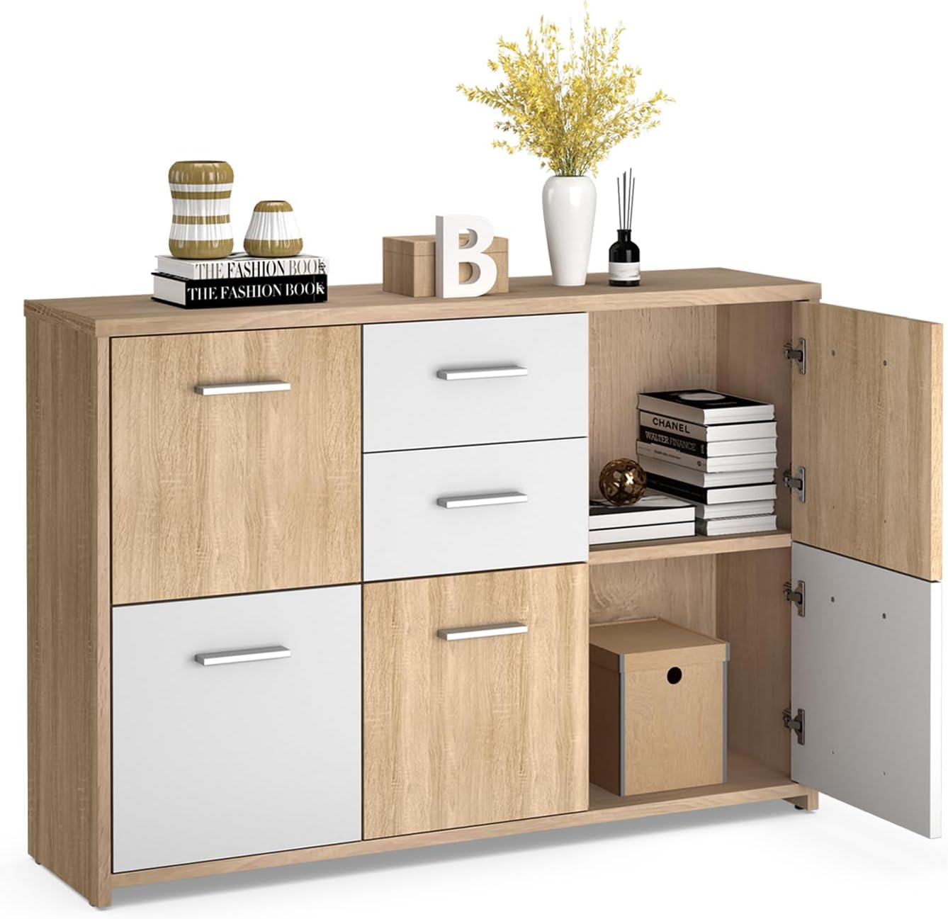 Darest Kledingkast, Slaapkamerkast Met 2 Deuren En 2 Laden Slaapkamermeubel Met Ophangrail 81x52h180 Cm Eiken 1
