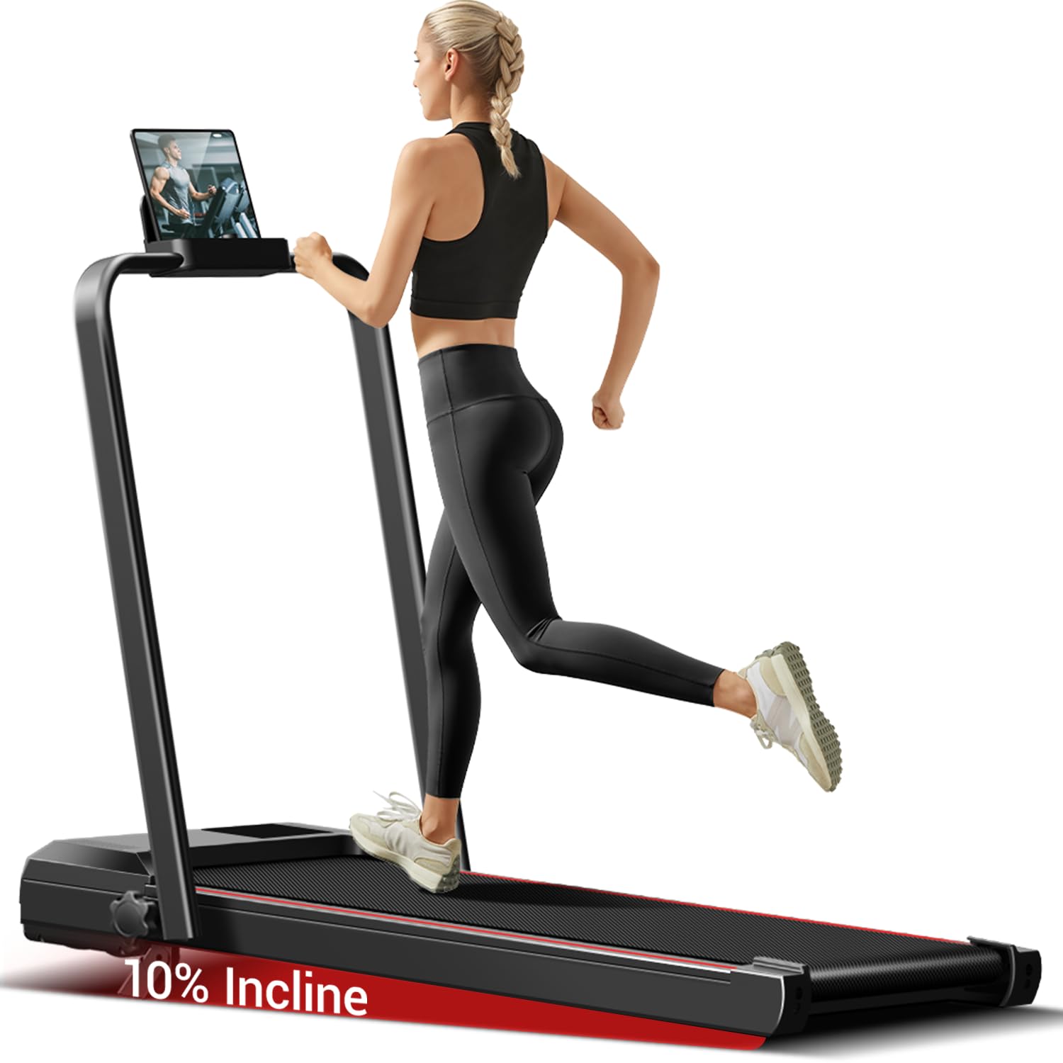 CURSOR FITNESS Treadmill with 10% Incline, Under Desk Walking Pad, 2.5HP Portable Walking Running Machine Slim Compact Motorized Electric Treadmill with Remote Control for Home Office, 140kg Capacity