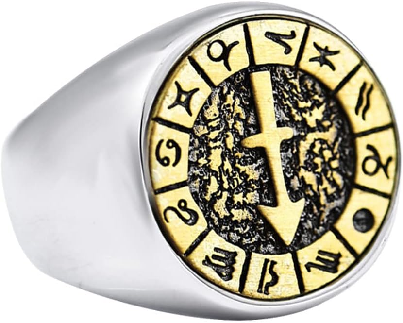 Unisex Stainless Steel Simple 12 Constellation Zodiac Signet Ring Horoscope Astrology