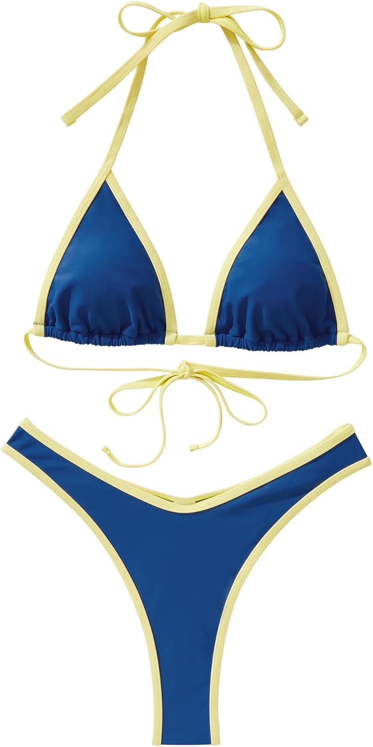 SUUKSESS Women Sexy Thong String 2 Piece Bikini Set Cheeky Halter Swimsuit - Image 3