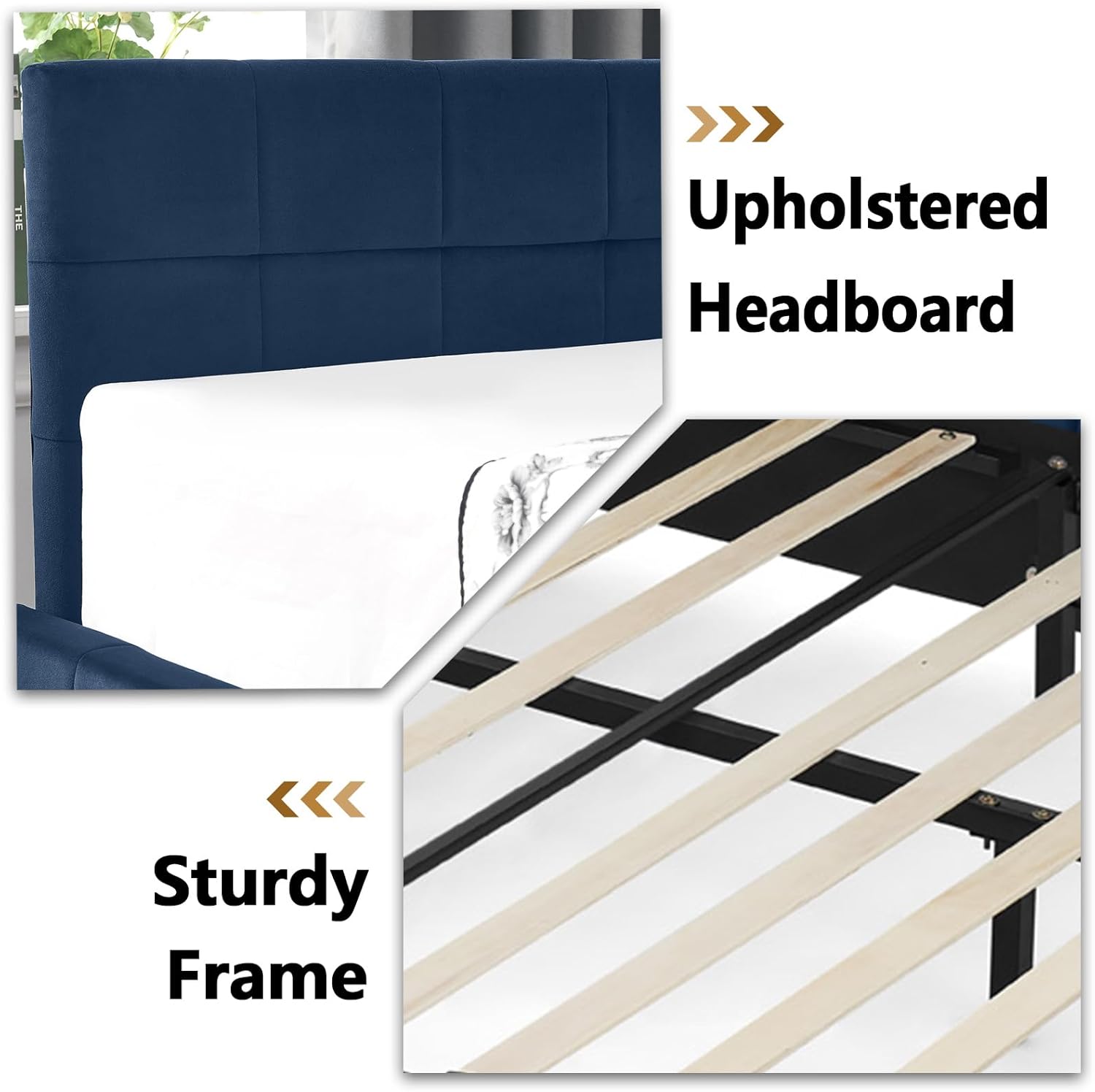 Velvet Corner Bed Frame Full, Upholstered Corner Daybed with Drawers, Full Size Day Bed Frame with Storage, Classic Tufted Design, Reversible Left Or Right (Dark Blue, Full)