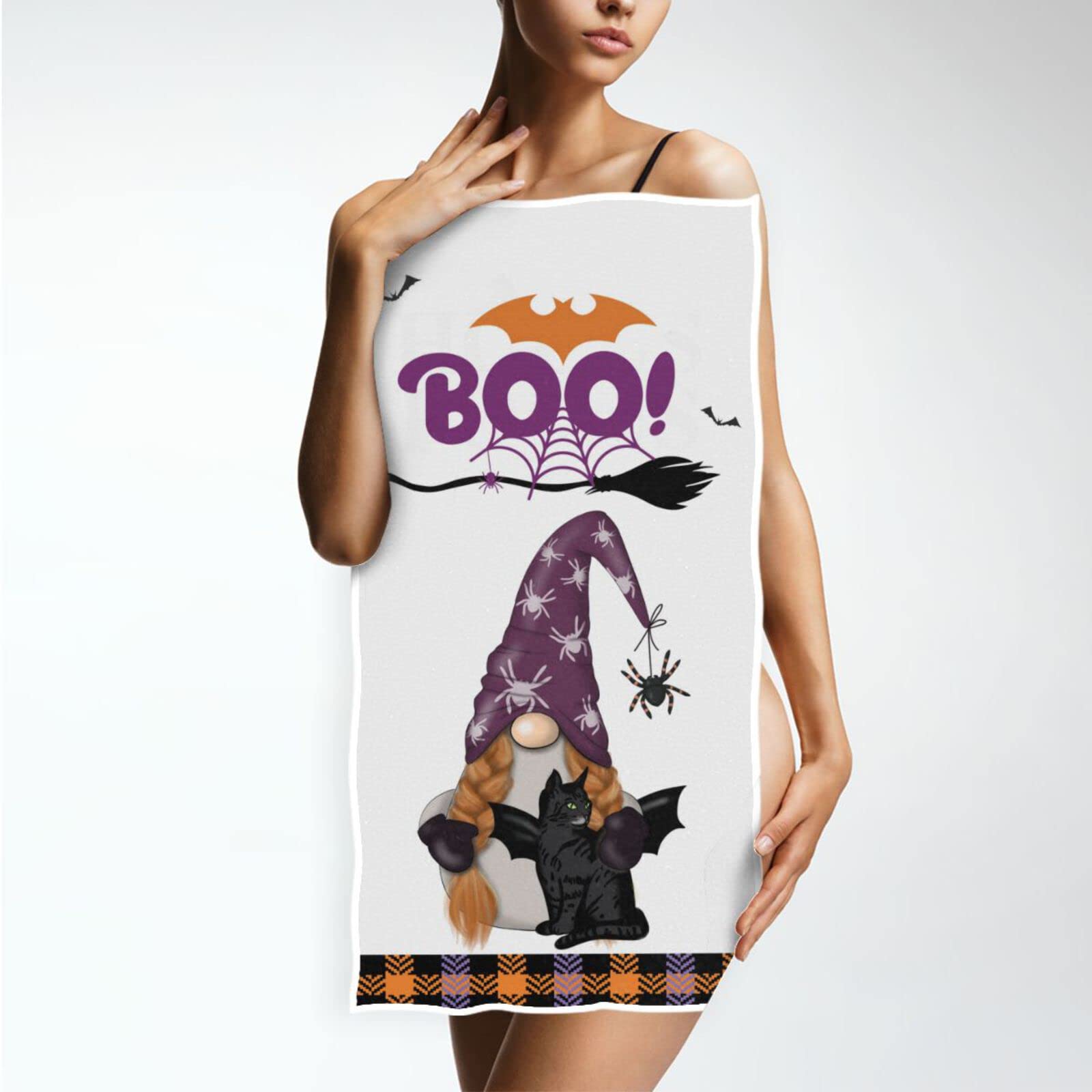 2 Halloween-Handtücher Mit Schwarzer Katze – 100% Baumwolle Jacquard, 34,8x74,9 Cm Für Küche & Bad