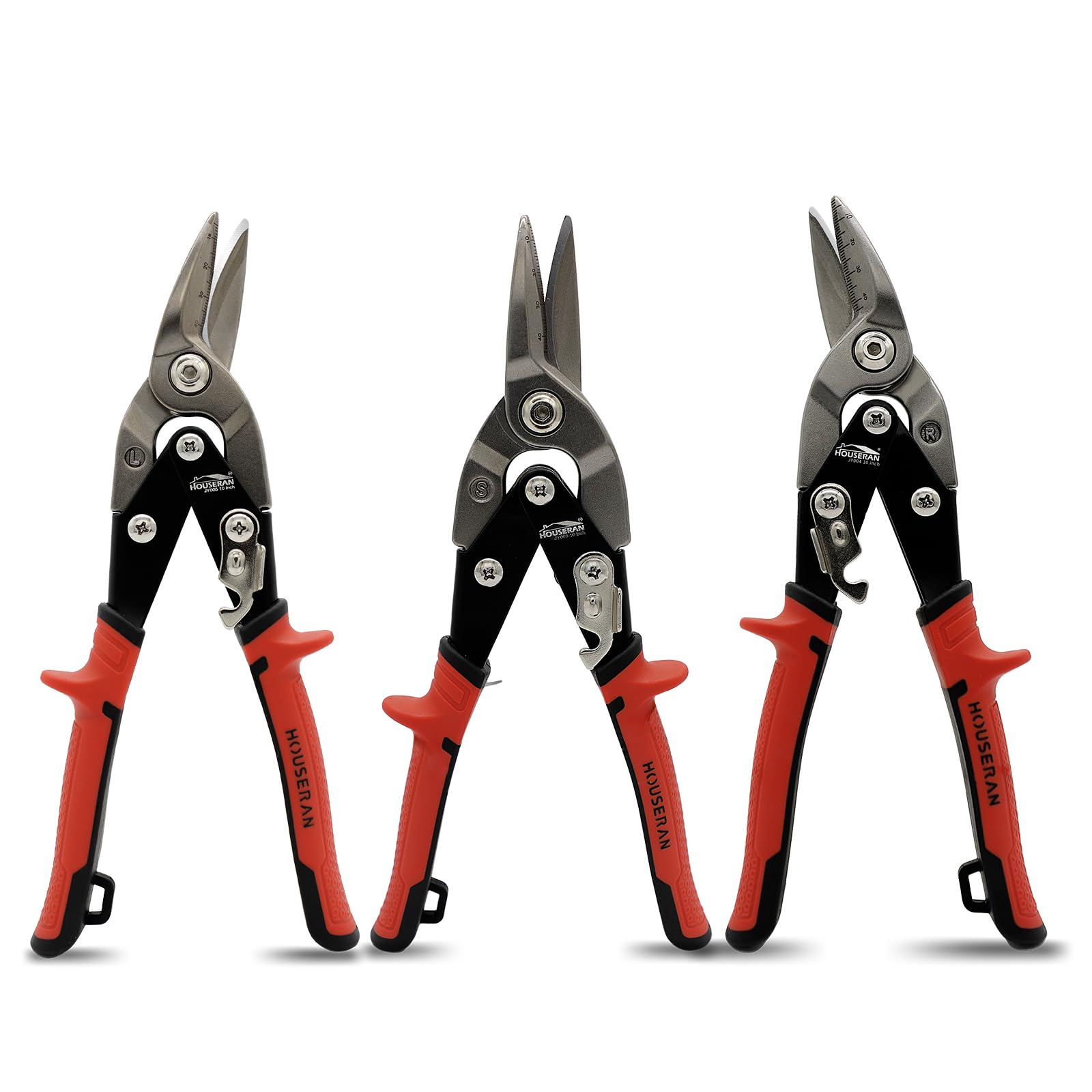 HOUSERAN 3-Piece Aviation Tin Snips Set, 10 Inch Straight, Left & Right Cut Offset Heavy Duty Metal Cutters