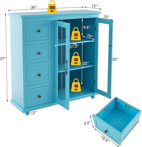 Miniatura 3 de Giantex Aparador de buffet con almacenamiento, armario de despensa de cocina con 2 puertas, 4 cajones, estante ajustable, armario independiente para
