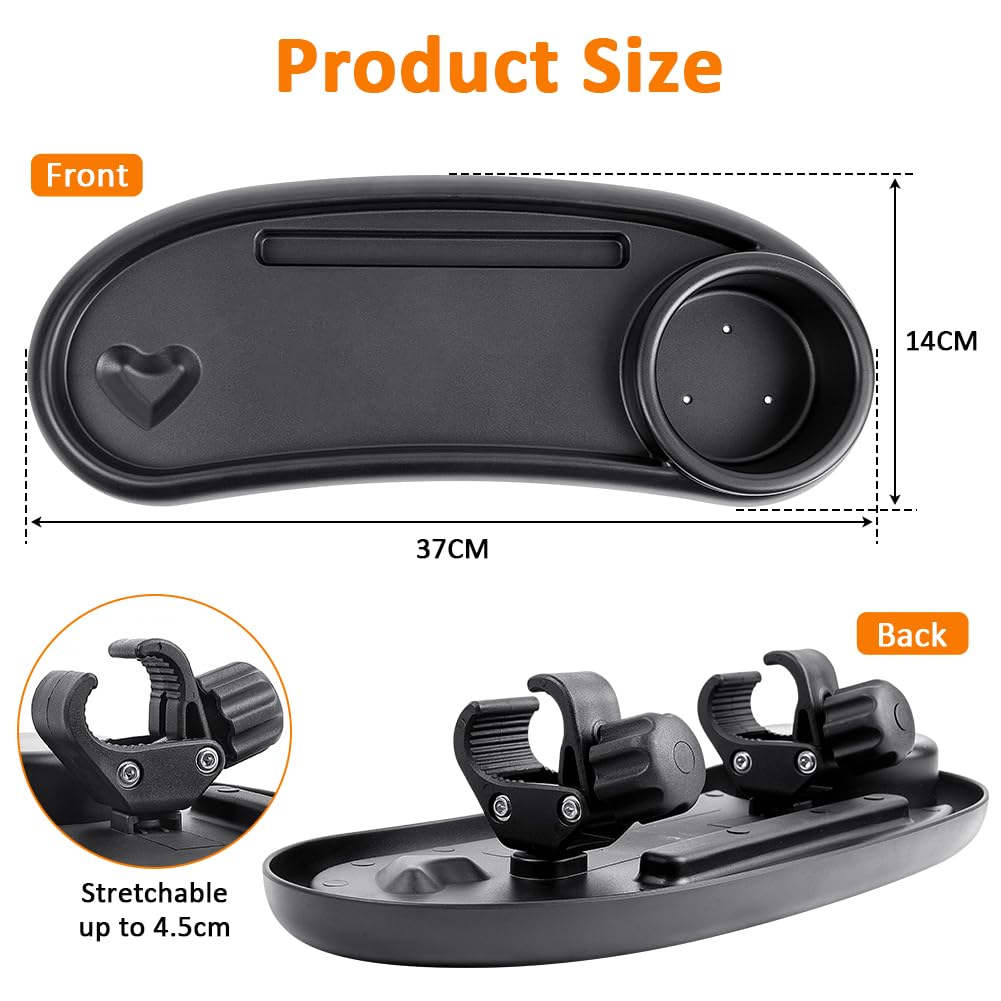 OSDUE Bandeja Universal para Cochecito,3 en 1 Bandeja para Aperitivos para Cochecitos con 2 Ganchos, Giratorio 360 Grados Accesorios Carro Bebe con Soporte para Bebidas Cochecitos con Reposabrazos.