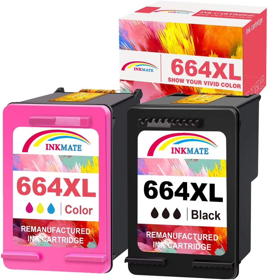 INKMATE 664XL Ink Cartridges Remanufactured Replacement for HP 664XL Black HP664 XL Tri-Color Ink Combo Pack for F6V30A F6V31A for DeskJet 4535 4536 4538 4676 4678 3635 3638 3775 1115 2138 Printer