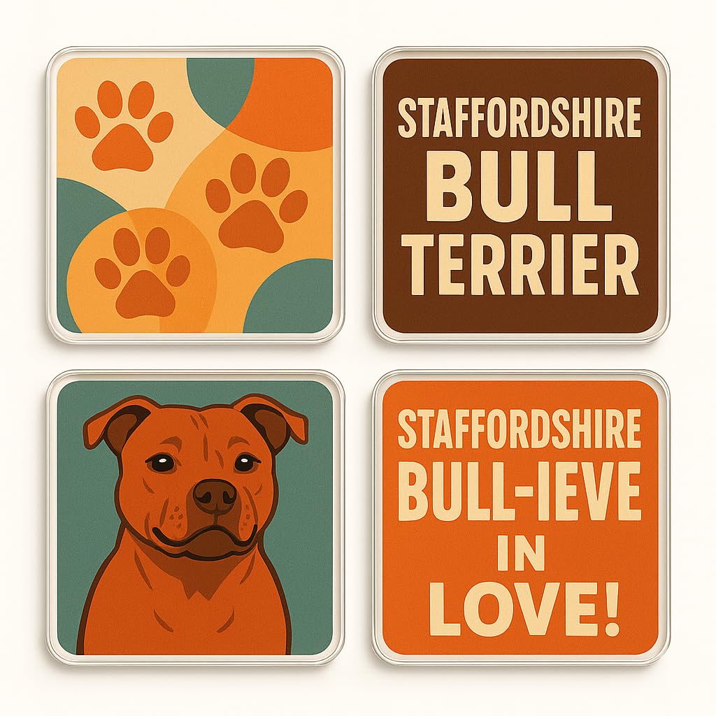 The Plum Penguin Retro Staffordshire Bull Acrylic Coaster Gift Set Of 4 With Terrier Design - Vintage Pet Lover Home Decor Collection