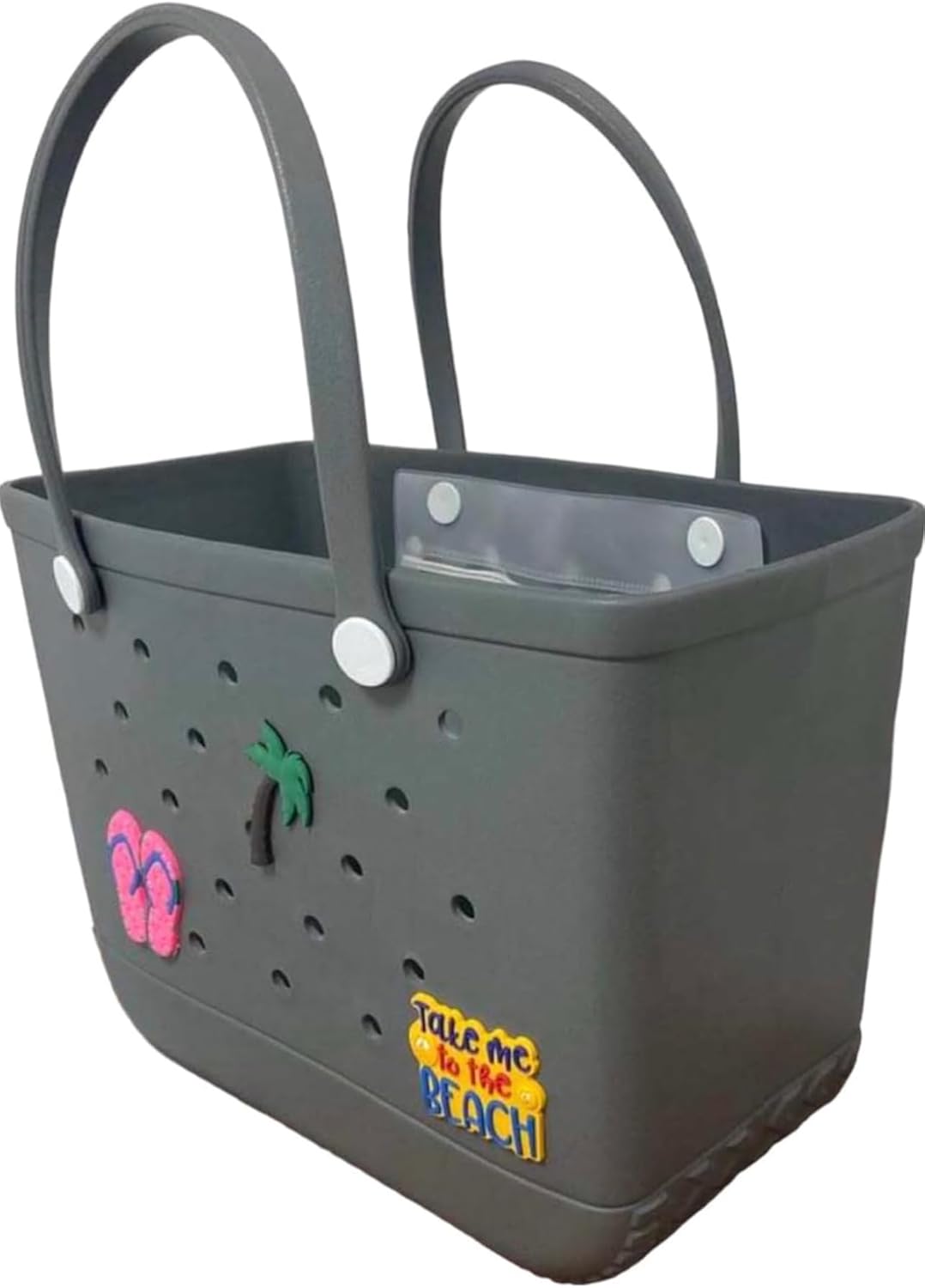 XL Waterproof Rubber Beach Tote Bag with Drainage Holes –Stylish Rubber Bag with Charms for Sand-Free Beach,Pool & Lake Days Starry Gray