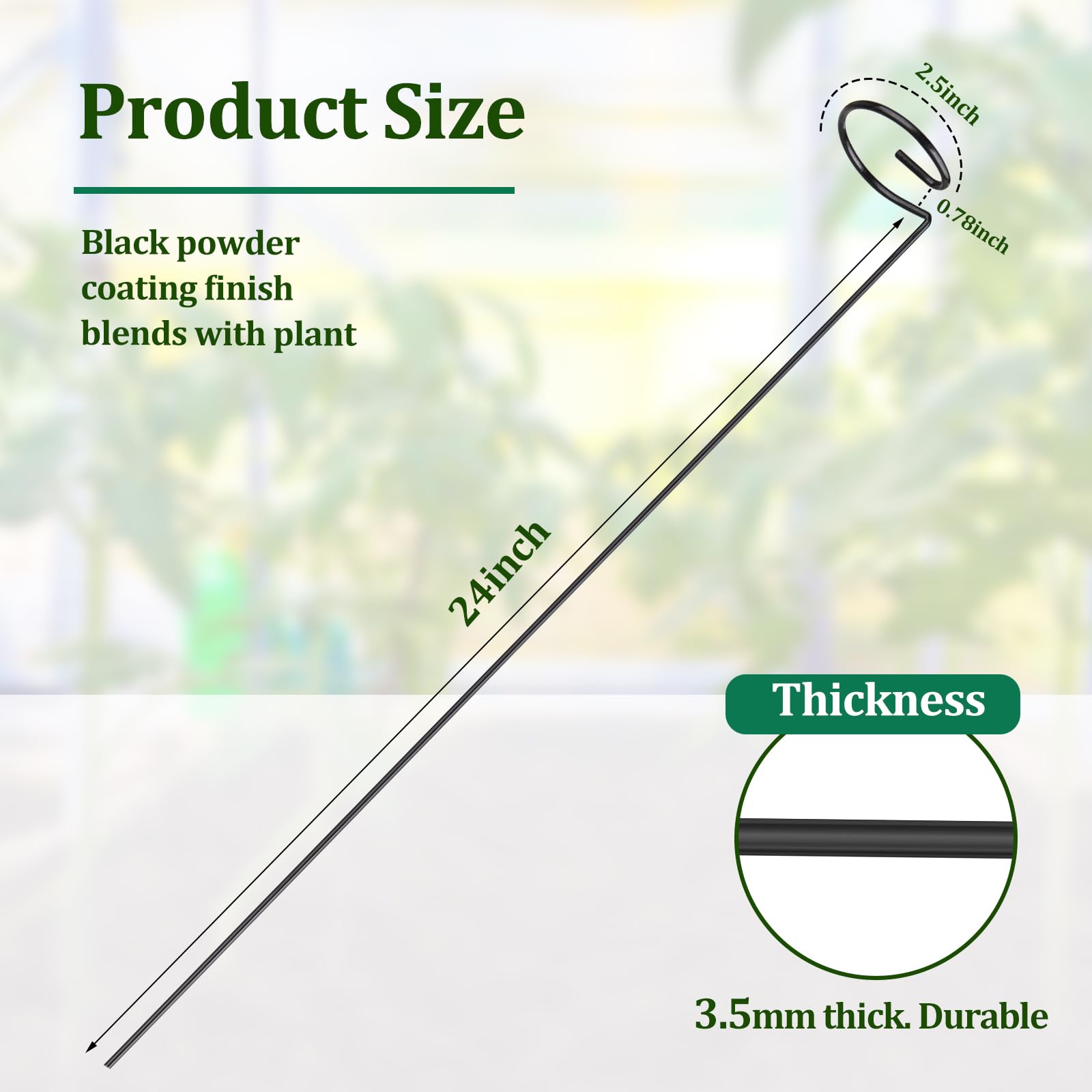 Lot de 20 piquets de 61 cm pour plantes d'extérieur, piquets de support pour plantes de jardin à tige unique pour jardinage, fleurs, orchidée, pivoine, lys et rose