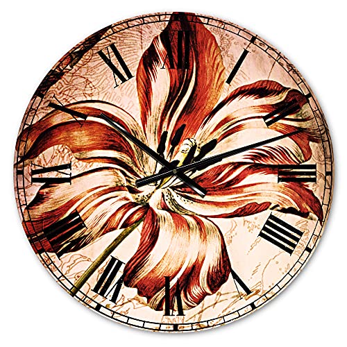 DesignQ Reloj de pared tradicional con diseño floral rojo con mariposa, para el hogar, dormitorio, baño, oficina, sala de estar