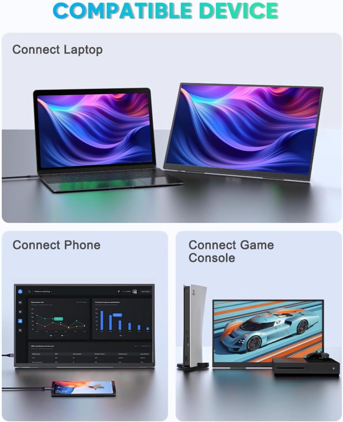 Portable Monitor 18.5inch 1080P FHD 100Hz Refresh Rate Gaming Monitor, 72% sRGB, IPS Panel, Dual USB-C & Mini-HDMI for Laptop, PC, Phone, Built-in Kickstand, Speakers