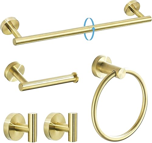 Miniatura 12 de TURS Juego de 5 piezas de accesorios de baño cepillado en oro rosa, juego de barra de toalla de baño de 23.6 pulgadas de acero inoxidable SUS304