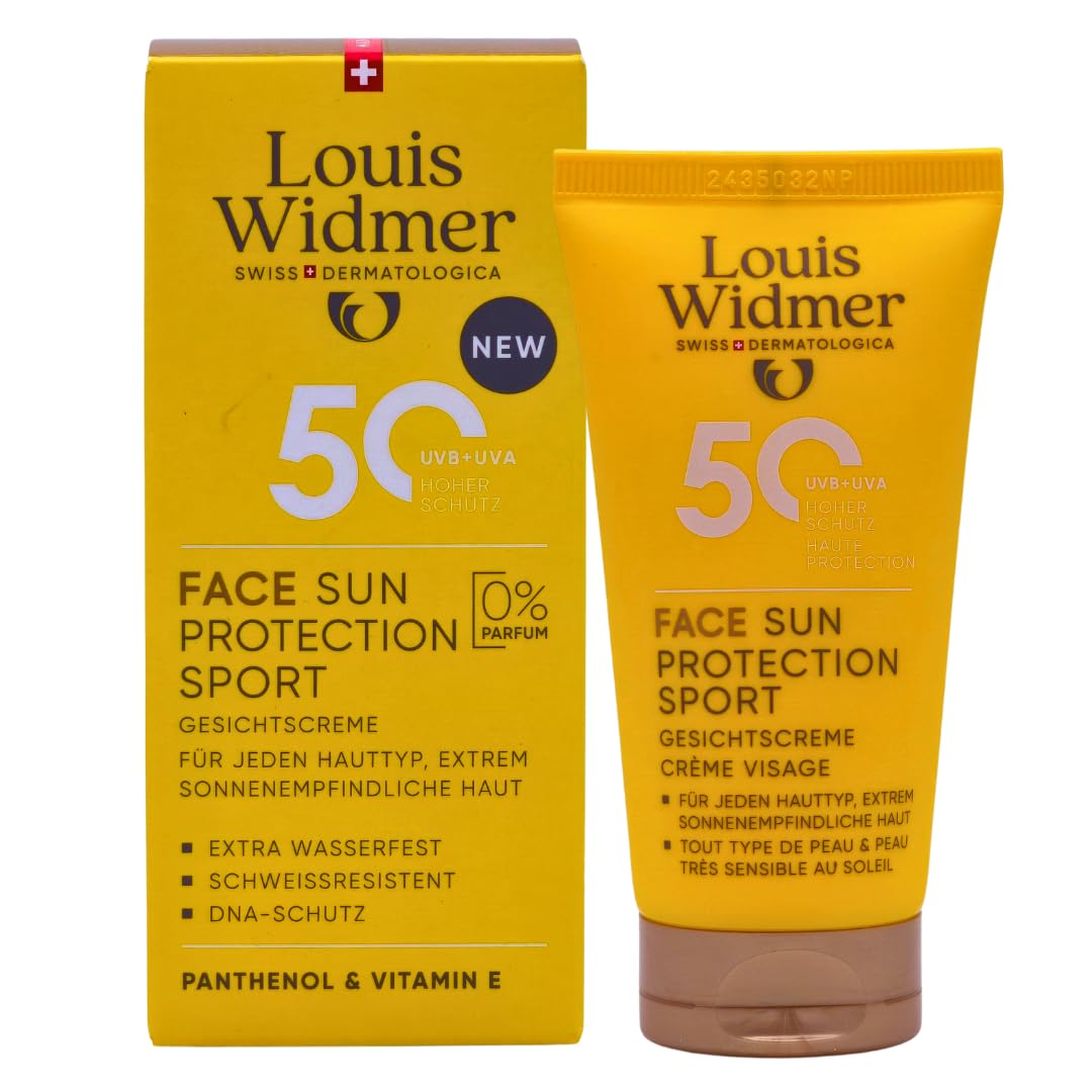 Louis Widmer Face Sun Protection Sport 50, 2x 50 ml I leichte, feuchtigkeitsspendende Gesichtsemulsion I extra wasserfest I schweissresistent I hoher UV-Schutz I Spar-Set plus Pharma-Perle give-away