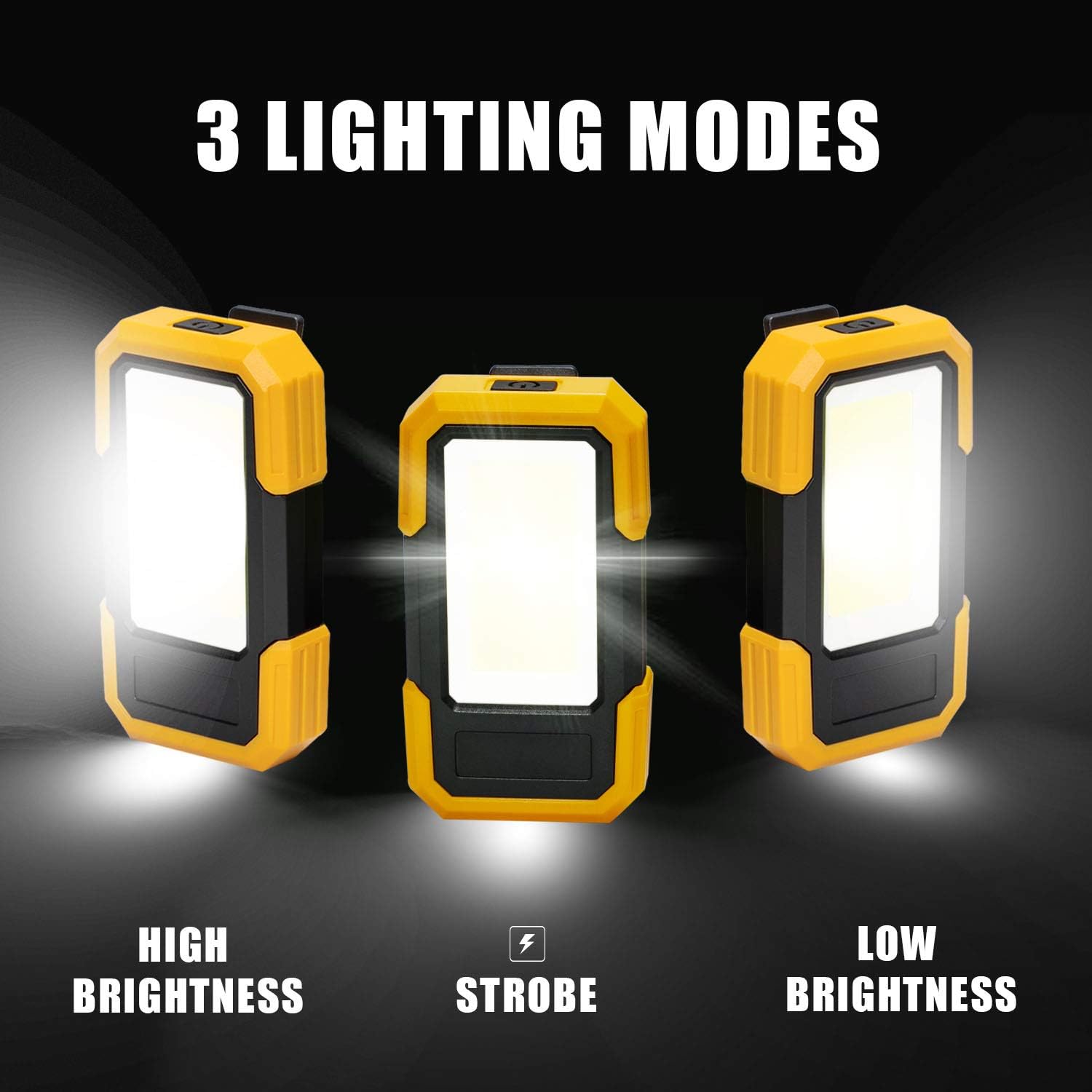 Magnetic Work Light, 2 Pack LED Magnetic Base & Clip Battery Operated 500LM COB Work Light, Multi-Purpose High Bright Flood Light for Car Repairing, Camping, Hiking and Emergency