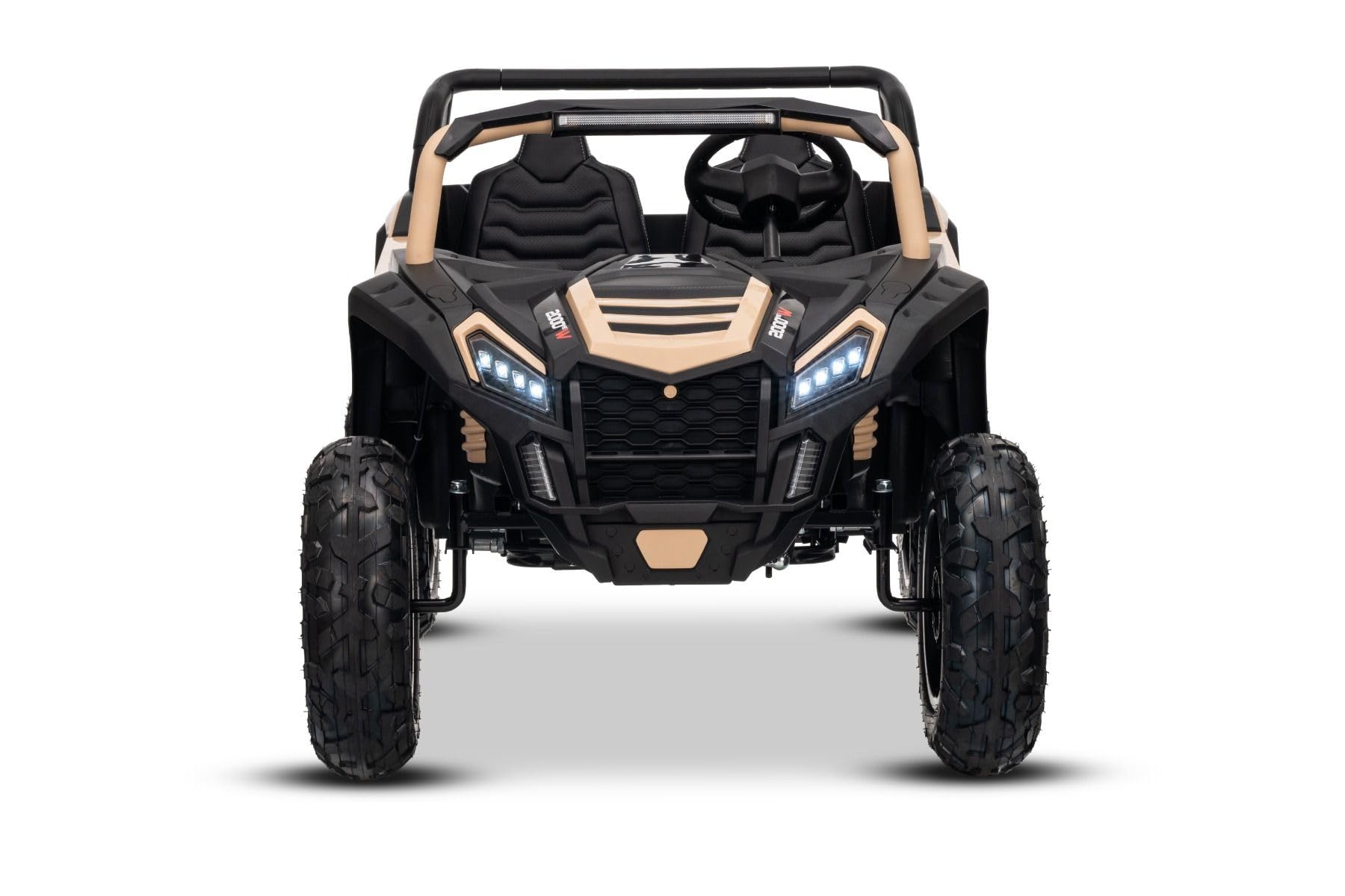 UTV XXL 24 V elektryczny samochód pedałowy, khaki, dwumiejscowy silnik różnicowy, nadmuchiwane gumowe koła, wiszące tylne osie, hamulce tarczowe, wyściełane siedzisko, regulowana kierownica, Bluetooth