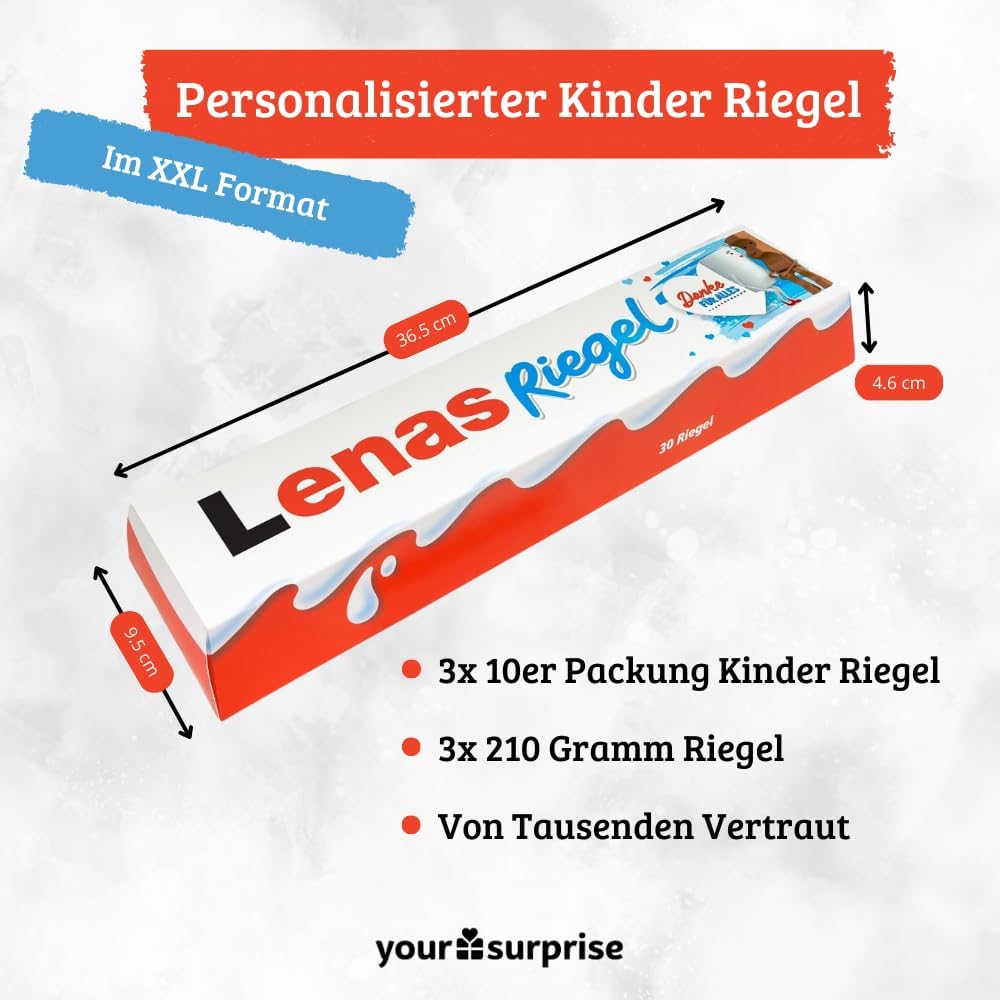 XXL kinder Riegel personalisiertes Geschenk mit Name - Geburtstagsgeschenk für Männer und Frauen personalisiert mit 3x 10er Packung kinder Riegel Schokolade (630 gramm)