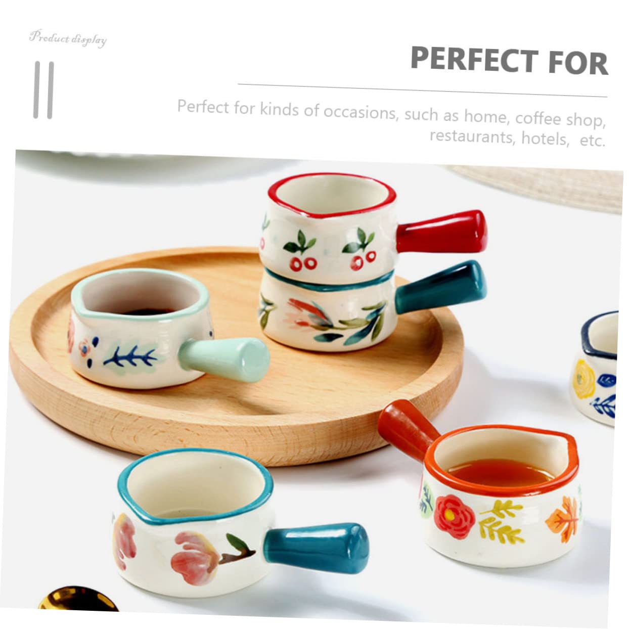 Cabilock Diseño Práctico para Verter Juego de 6 con Mango Jarras Pequeñas de Cerámica 50ml para Leche y Café Ideales para Uso en Casa y Hoteles