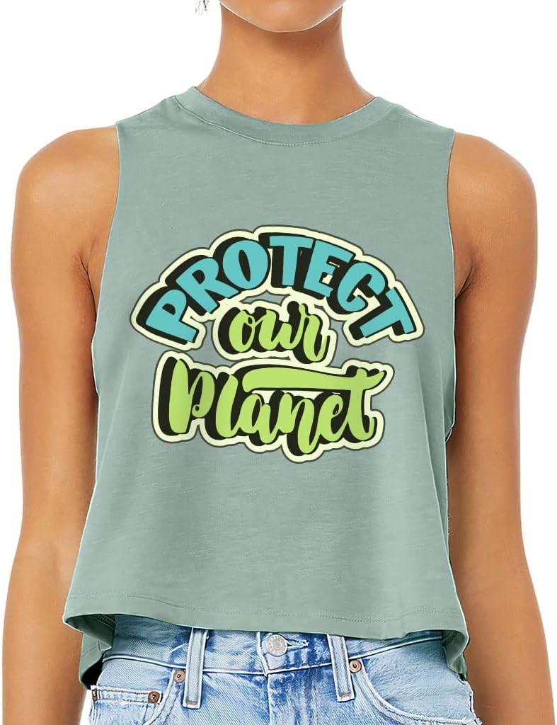 Protect Our Planet Racerback Cropped Tank - Themed Women's Tank - Print Tank Top