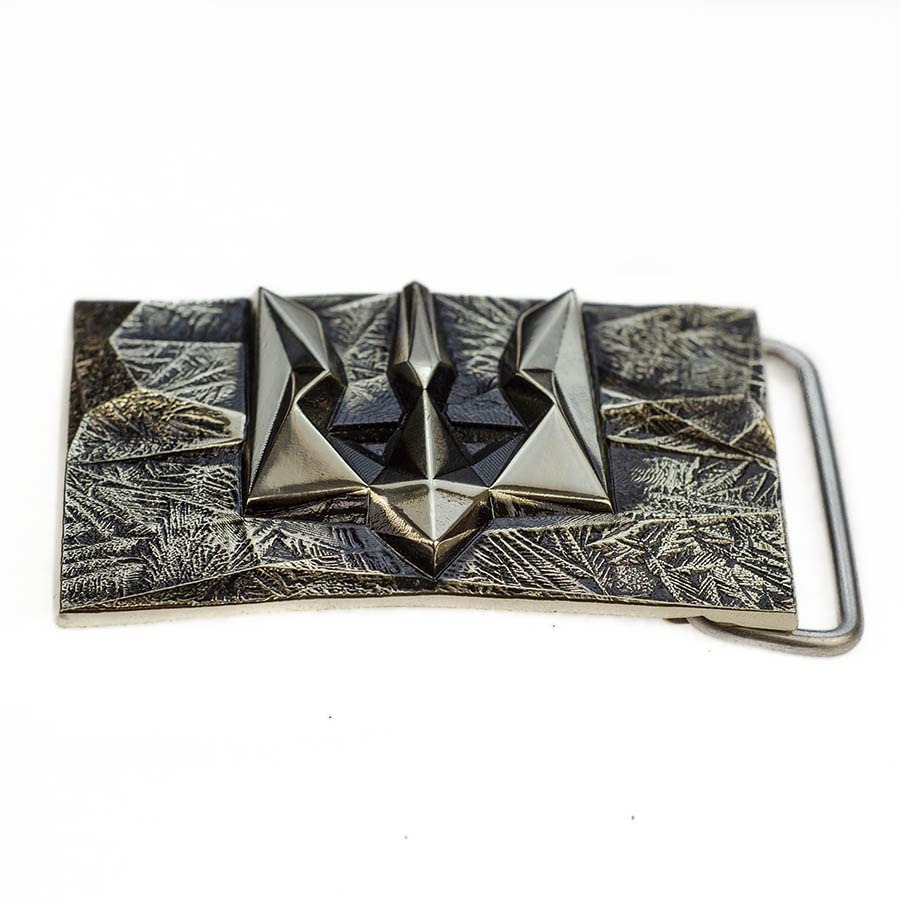 Belt buckle Ice and Fire, german silver Handmade art, solid nickel silver Ukrainian trident low poly geometric solid belt buckle