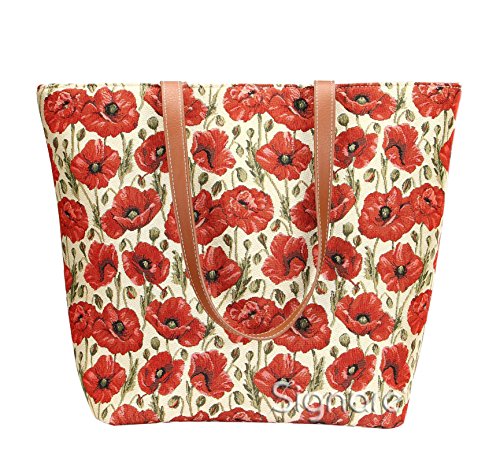 Signare Tapestry Shoulder Bag Tote Bag for Women with Poppy Flower Design (SHOU-POP)2