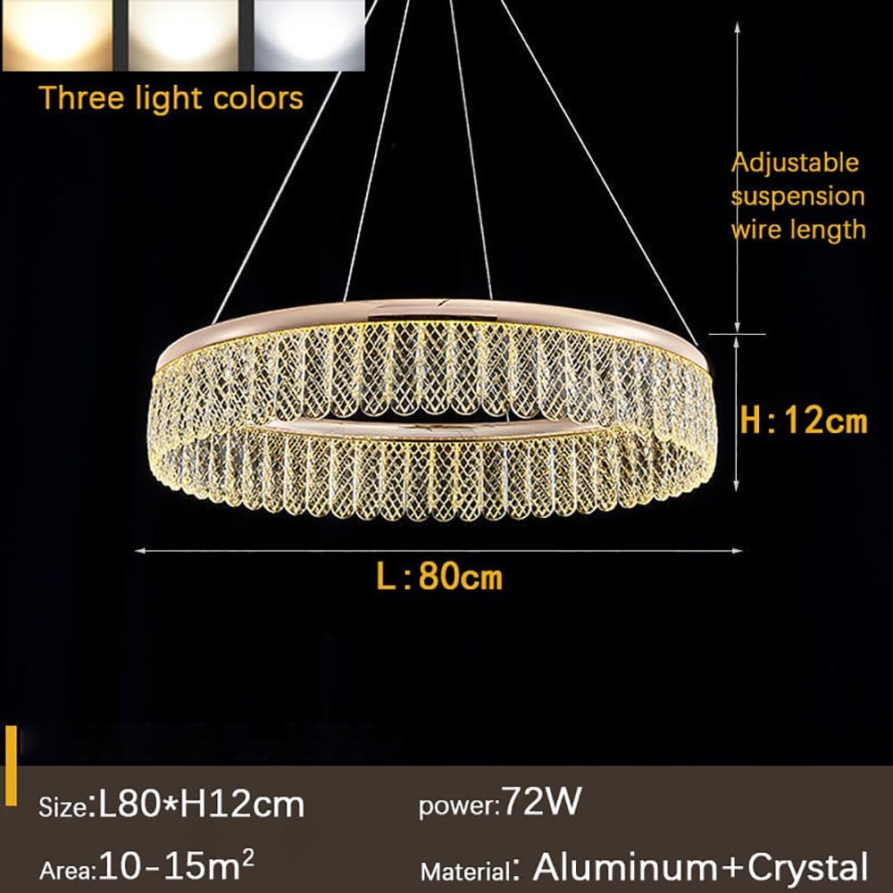 LED Crystal Chandelier Modern Pendant Light, 32inch Recessed Ceiling Lights Flush Mount, 72W Gold Dimmable 3000K/4200K/6000K Adjustable Hanging Light Fixture for Living Room Bedroom