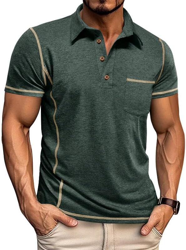 Men's Polo Shirts Short Sleeve Casual Classic Button Tees Basic Golf Shirt Basic Top with Pocket
