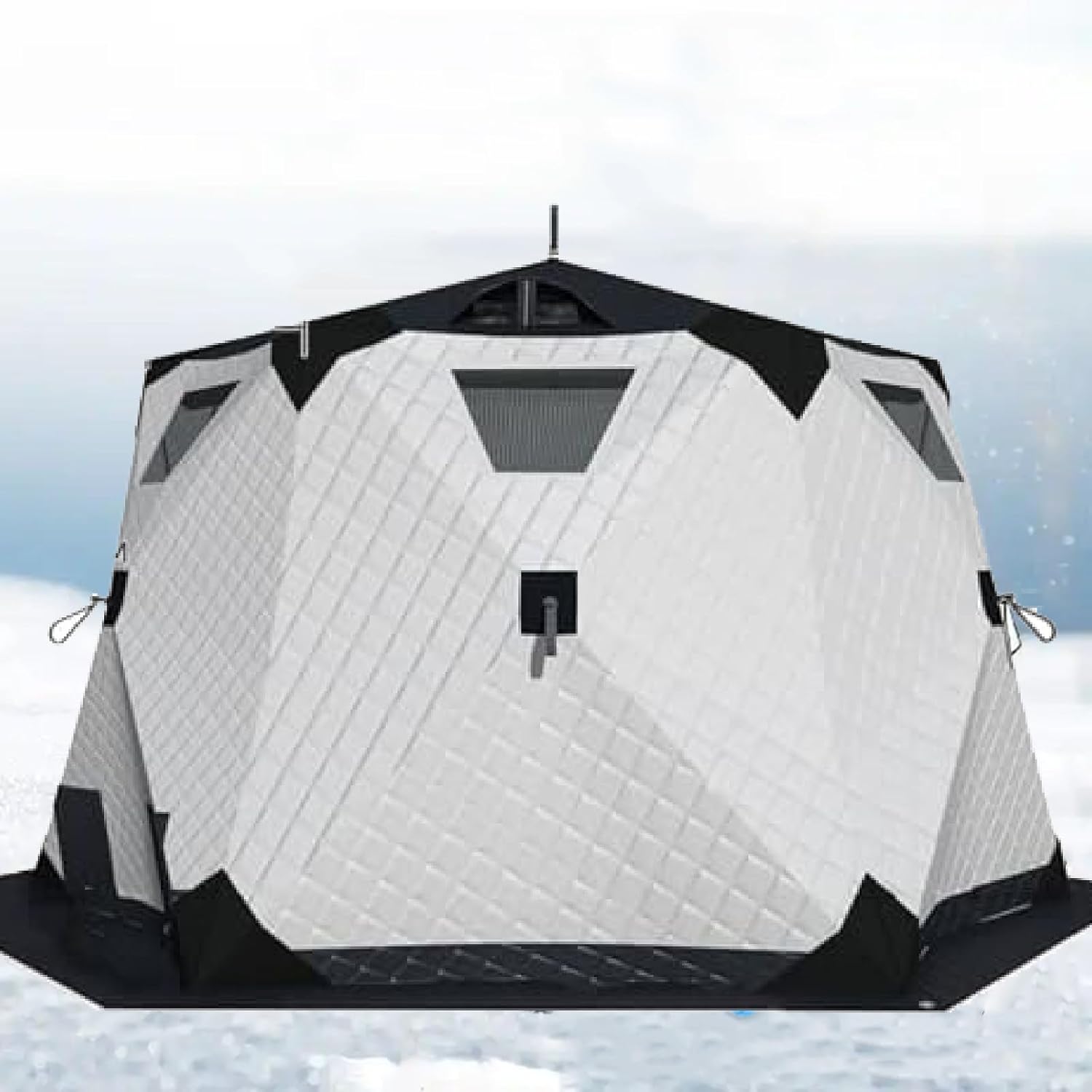 Portable Pop-Up Ice Shanty Shack, Insulated All-Weather Fishing Tent, Ice Fishing Shelter with Stove Jack and Cushion, Easy to Set Up, for Hiking Green