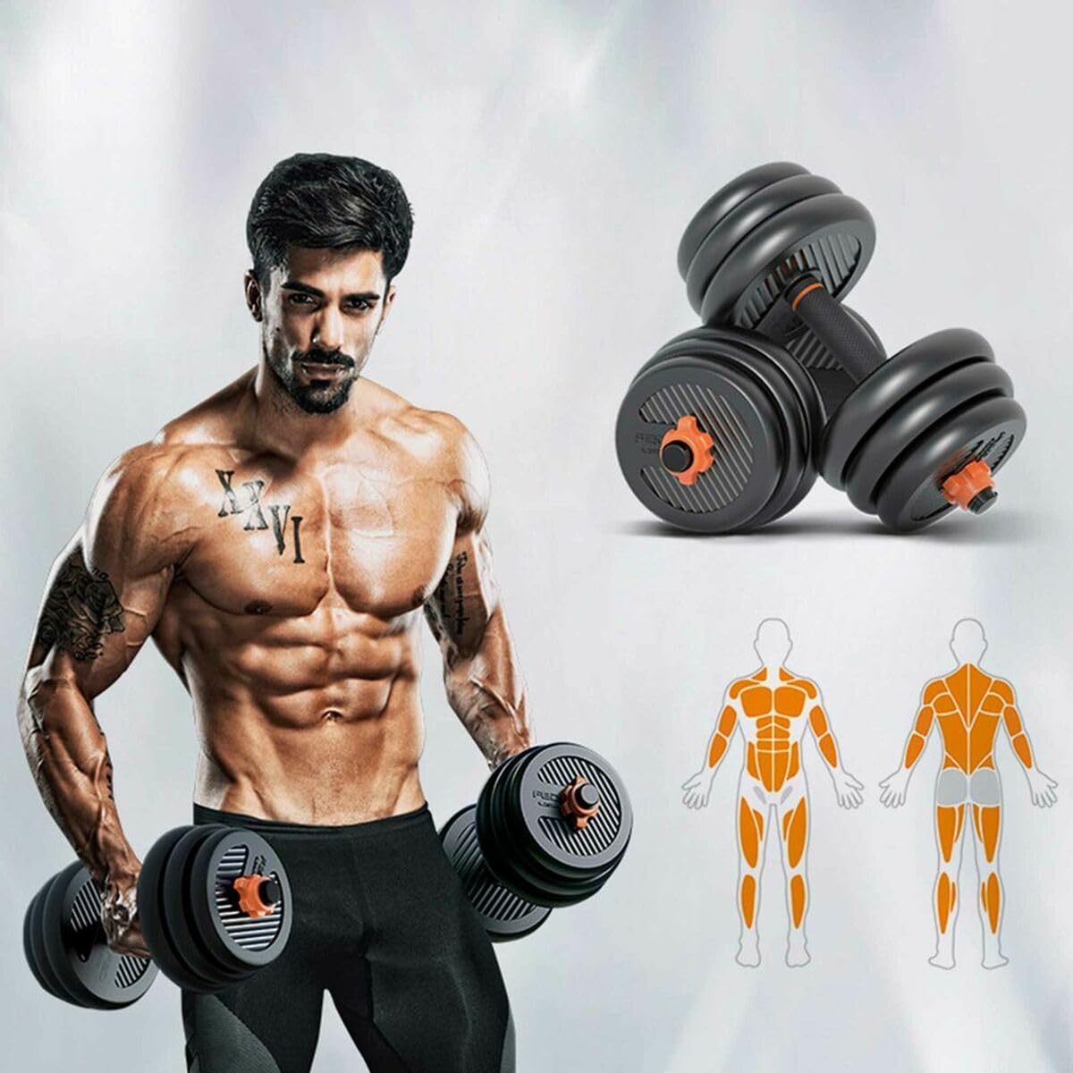 Kit mancuernas + Barra acolchada + Pesa Rusa de Xiaomi FED 40KG, Naranja/Negro, ORMANC40