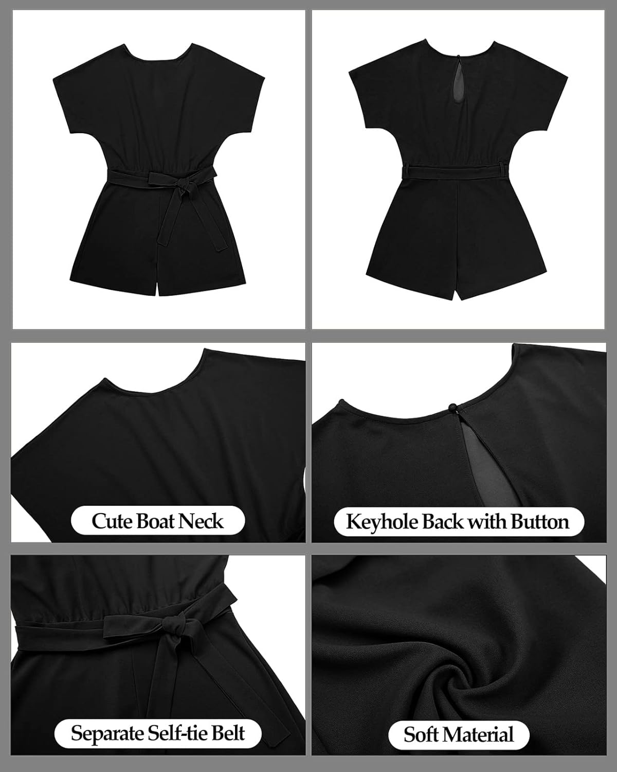 Vetinee Womens Summer Belted Romper Keyhole Back Short Sleeve Jumpsuit Playsuit - Image 6